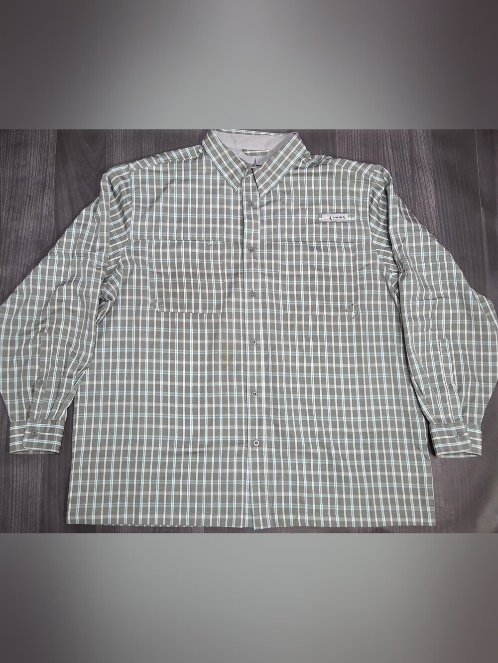Habit Shirt Mens 2XL Gray Plaid Long Sleeve Vented Fishing Solar-Factor UPF